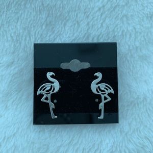 Silver Flamingo Earrings Studs NWT